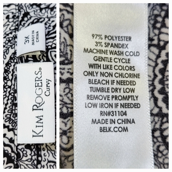 KIM ROGERS Black and White Paisley Button-up Blouse - Size 3X or Size 24W - Picture 3 of 4